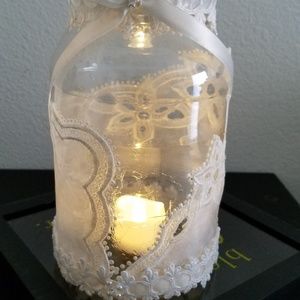 Flameless Candle Holder Embellished Organza Lace.